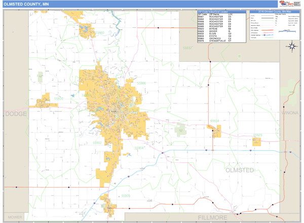 Olmsted County, Minnesota Zip Code Wall Map Market Maps (IDI)