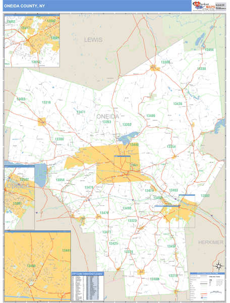 Oneida County, New York Zip Code Wall Map Market Maps (IDI)