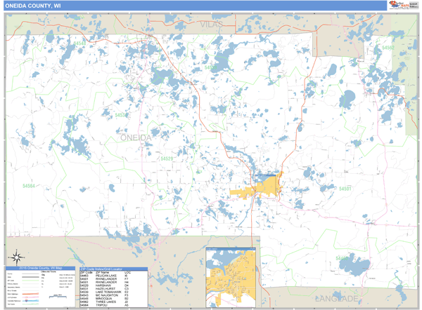 Oneida County, Wisconsin Zip Code Wall Map Market Maps (IDI)