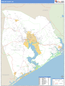 Onslow County, North Carolina Zip Code Wall Map