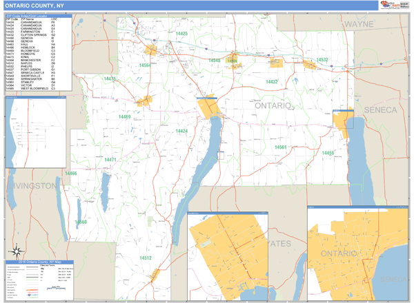 Ontario County, New York Zip Code Wall Map Market Maps (IDI)