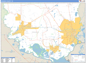 Orange County, Texas Zip Code Wall Map