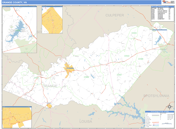 Orange County, Virginia Zip Code Wall Map Market Maps (IDI)