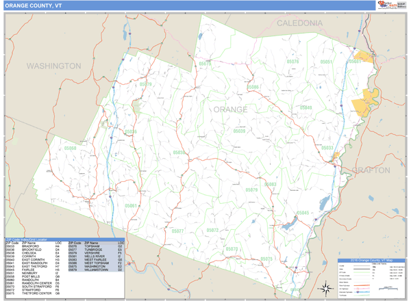Orange County, Vermont Zip Code Wall Map Market Maps (IDI)