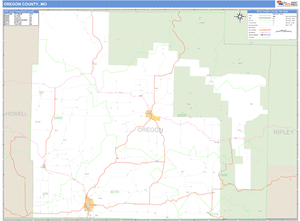 Oregon County, Missouri Zip Code Wall Map