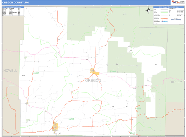 Oregon County, Missouri Zip Code Wall Map Market Maps (IDI)