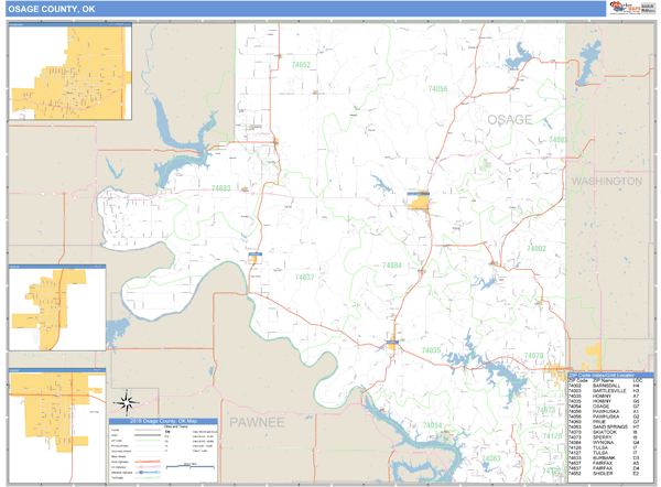 Osage County, Oklahoma Zip Code Wall Map Market Maps (IDI)