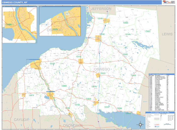 Oswego County, New York Zip Code Wall Map Market Maps (IDI)