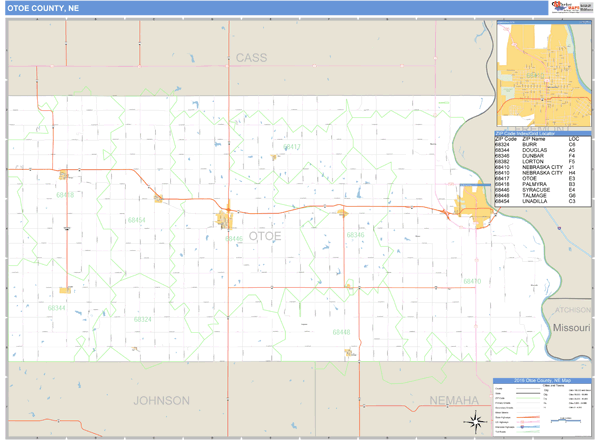 Otoe County, Nebraska Zip Code Wall Map Market Maps (IDI)