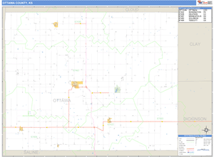 Ottawa County, Kansas Zip Code Wall Map