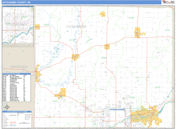 Outagamie County, Wisconsin Zip Code Wall Map Market Maps (IDI)