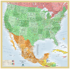 USA and Mexico Wall Map
