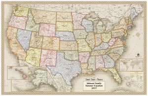 Personalized Antique Style USA Wall Map