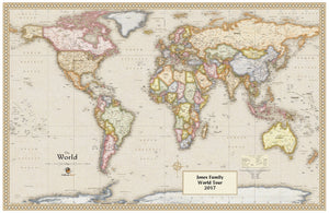 Personalized Antique Style World Wall Map