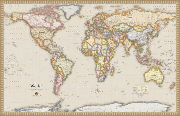 Antique Style World Wall Map Maps.com