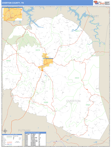 Overton County, Tennessee Zip Code Wall Map Market Maps (IDI)