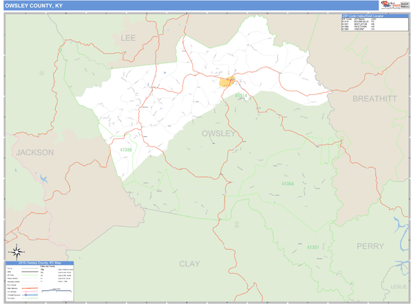 Owsley County, Kentucky Zip Code Wall Map Market Maps (IDI)