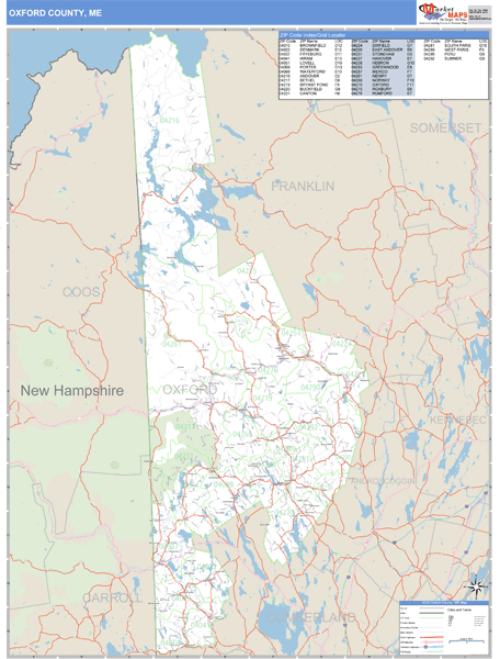 Oxford County, Maine Zip Code Wall Map Market Maps (IDI)