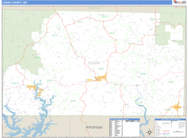 Ozark County, Missouri Zip Code Wall Map | Map Geek.com