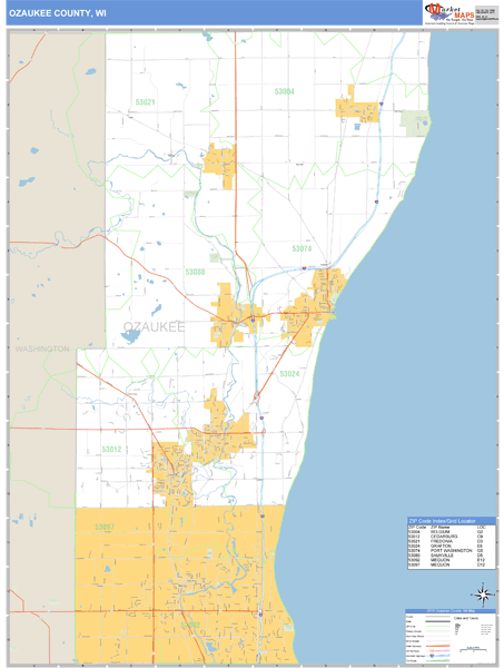 Ozaukee County, Wisconsin Zip Code Wall Map Market Maps (IDI)