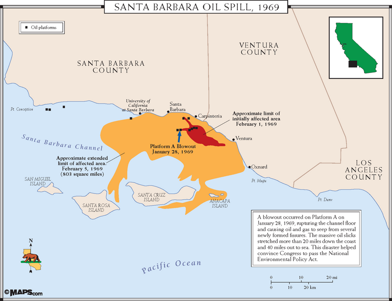 1969 Map of Santa Barbara Oil Spill Maps.com