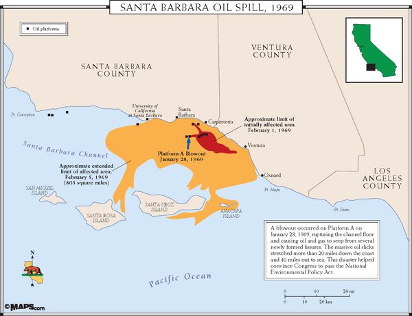 1969 Map of Santa Barbara Oil Spill Maps.com