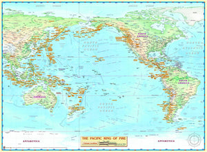 Ring of Fire Pacific Ocean Wall Map