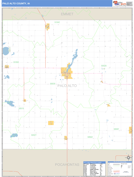Palo Alto County, Iowa Zip Code Wall Map Market Maps (IDI)