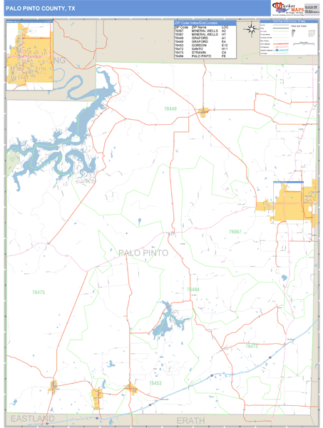 Palo Pinto County, Texas Zip Code Wall Map Market Maps (IDI)