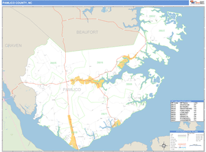 Pamlico County, North Carolina Zip Code Wall Map