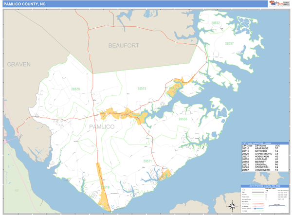 Pamlico County, North Carolina Zip Code Wall Map Market Maps (IDI)