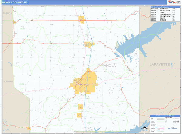 Panola County, Mississippi Zip Code Wall Map Market Maps (IDI)