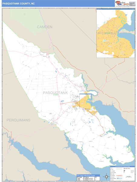 Pasquotank County, North Carolina Zip Code Wall Map Market Maps (IDI)