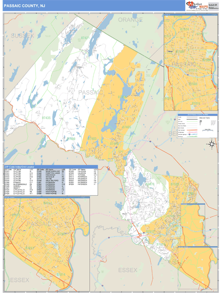 Passaic County, New Jersey Zip Code Wall Map Market Maps (IDI)