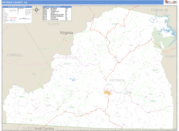 Patrick Co Map Patrick County, Virginia Zip Code Wall Map | Map Geek.com