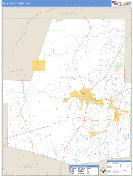 Paulding County, Georgia Zip Code Wall Map | Map Geek.com