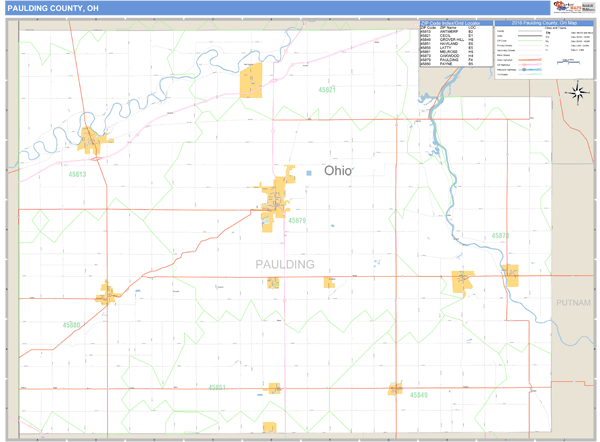 Paulding County, Ohio Zip Code Wall Map | Map Geek.com