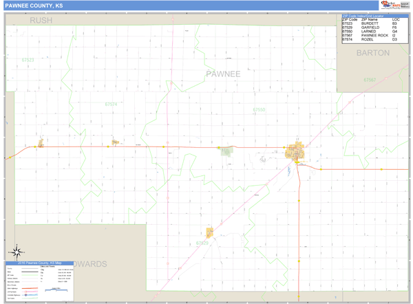 Pawnee County, Kansas Zip Code Wall Map Market Maps (IDI)