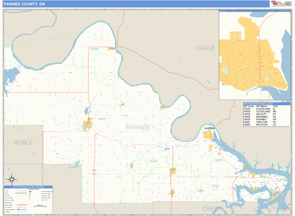 Pawnee County, Oklahoma Zip Code Wall Map Market Maps (IDI)