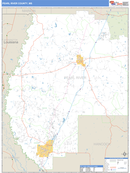 Pearl River County, Mississippi Zip Code Wall Map Market Maps (IDI)