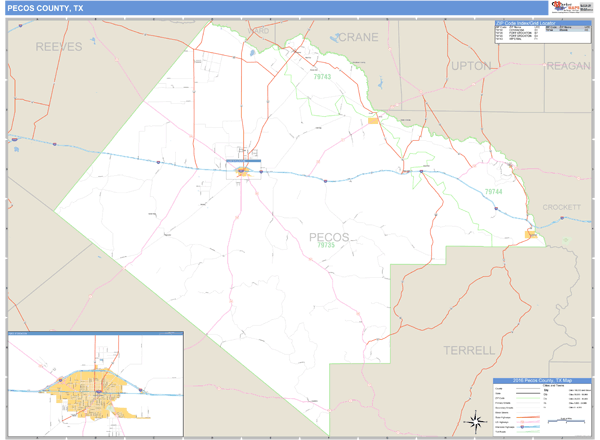 Pecos County, Texas Zip Code Wall Map Market Maps (IDI)