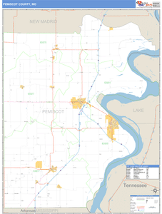 Pemiscot County, Missouri Zip Code Wall Map