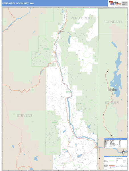 Pend Oreille County, Washington Zip Code Wall Map Market Maps (IDI)
