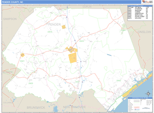 Pender County, North Carolina Zip Code Wall Map