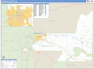 Pennington County, South Dakota Zip Code Wall Map