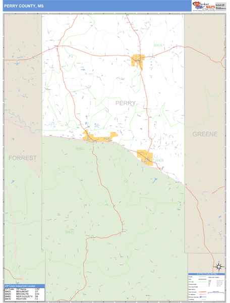 Perry County, Mississippi Zip Code Wall Map Market Maps (IDI)