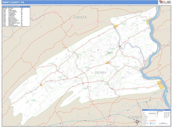 Perry County Pa Map Perry County, Pennsylvania Zip Code Wall Map | Map Geek.com