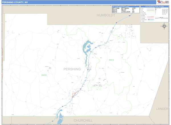 Pershing County Map Pershing County, Nevada Zip Code Wall Map | Map Geek.com