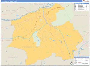 Petersburg County, Virginia Zip Code Wall Map