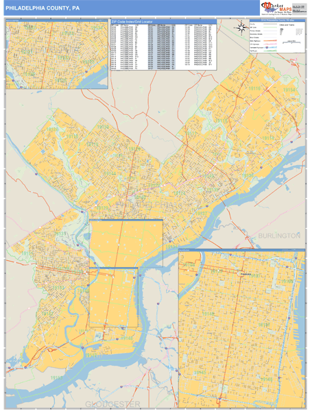 Philadelphia County, Pennsylvania Zip Code Wall Map Market Maps (IDI)